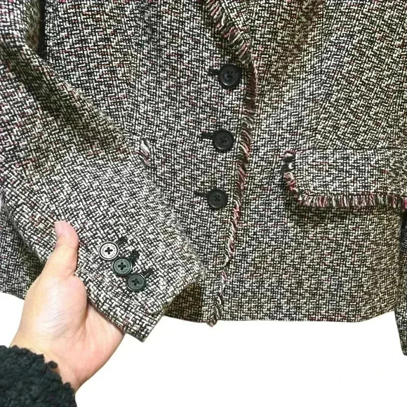 KARL LAGERFELD Fringe Trimmed Tweed Blazer Size 10 #119 - Picture 5 of 10